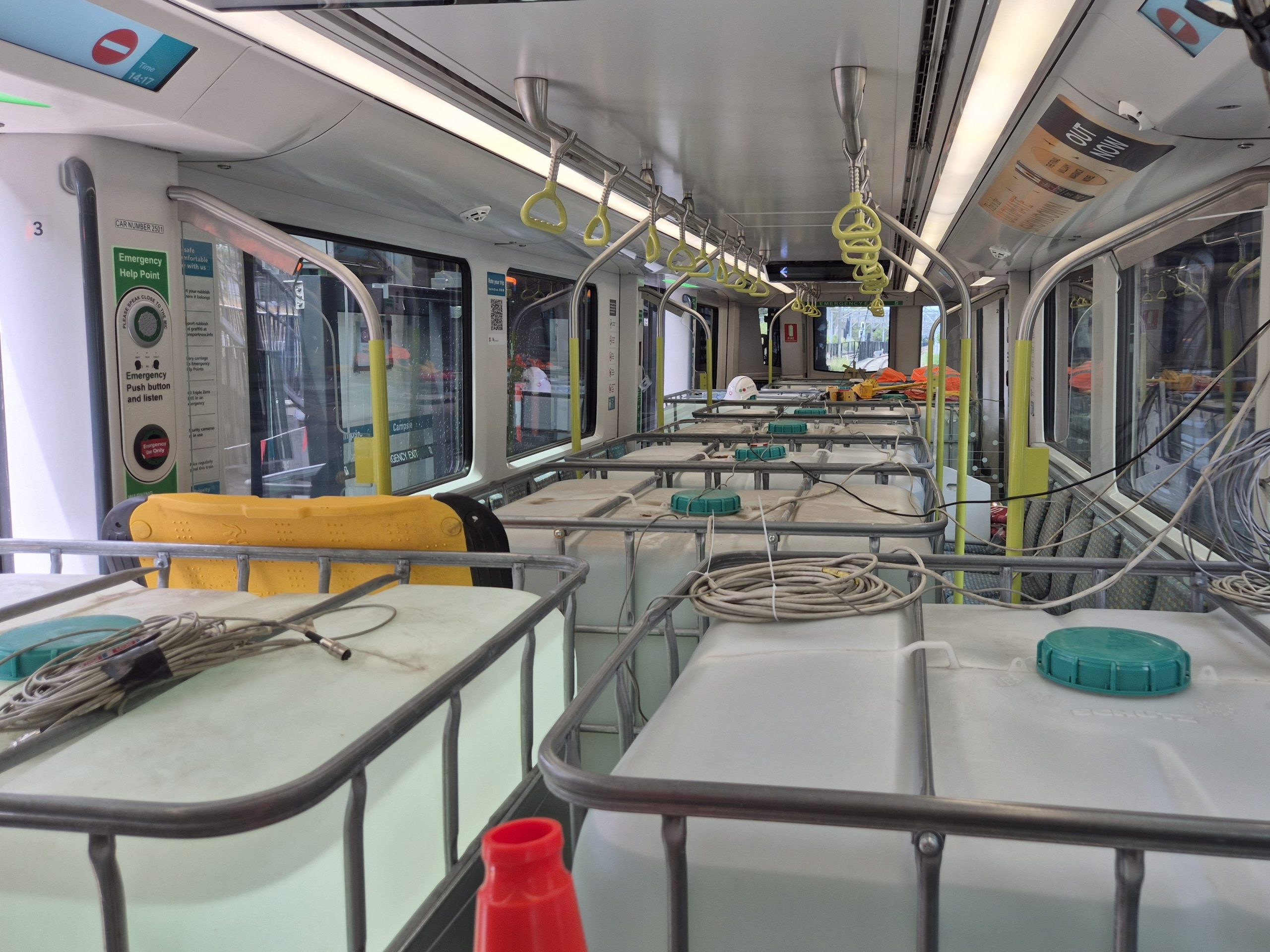 Interior of a Sydney metro train under loaded testing