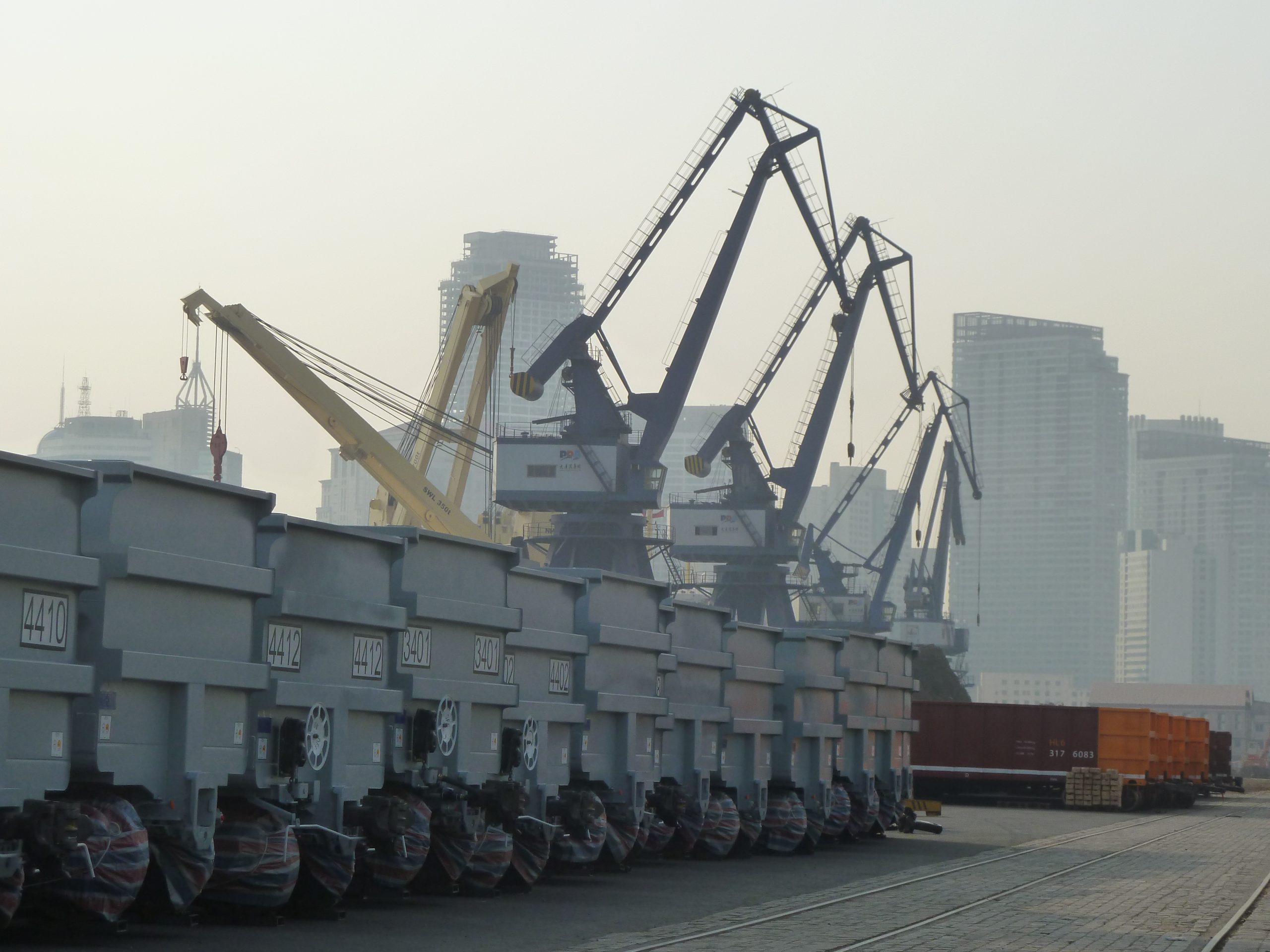 Iron ore cars at a port